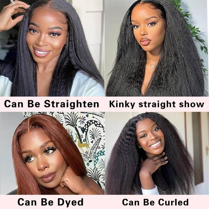 STERLY V Part Kinky Straight Human Hair Wig Yaki Straight Human Hair Wigs for Black Women Upgrade U part Wig No Leave Out 12A Glueless Kinky Straight V Shape Clip in Half Wig No Glue No Sew Beginner Friendly 180% Density Wig