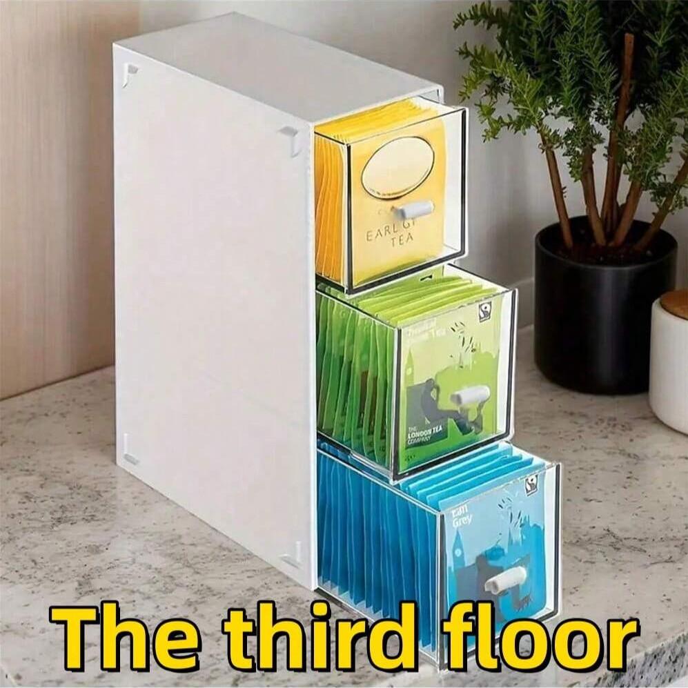 3 Layer Tea Bag Storage Box, Multi-Compartment Plastic Organizer, Multi Compartment Design, Dustproof Drawer Box for Coffee Capsules, Kitchen & Office Use, Kitchen Home Storage, Multilayer Storage