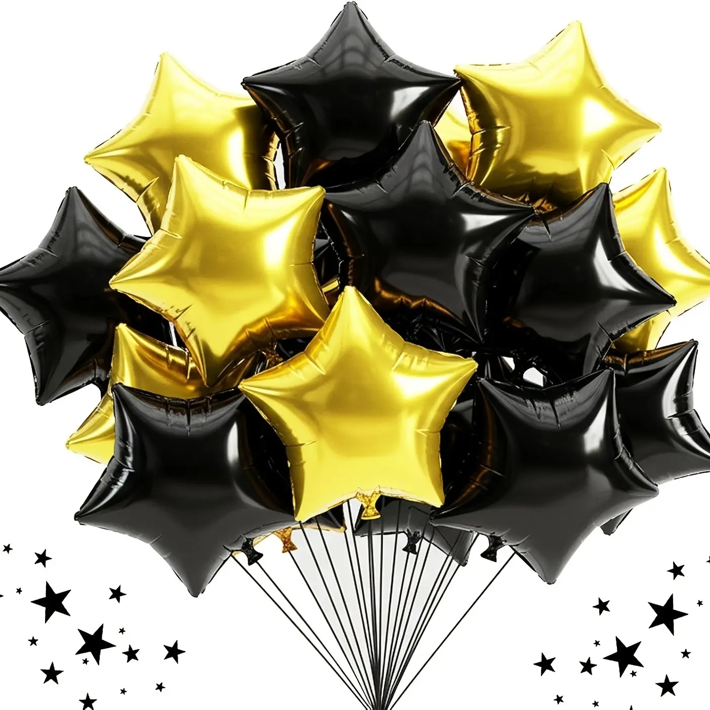12 packs, black and gold star foil balloons, 10-inch black and gold five-pointed star balloons, suitable for black and gold birthday, wedding, graduation, retirement, wedding, bridal gift-giving, party decoration.