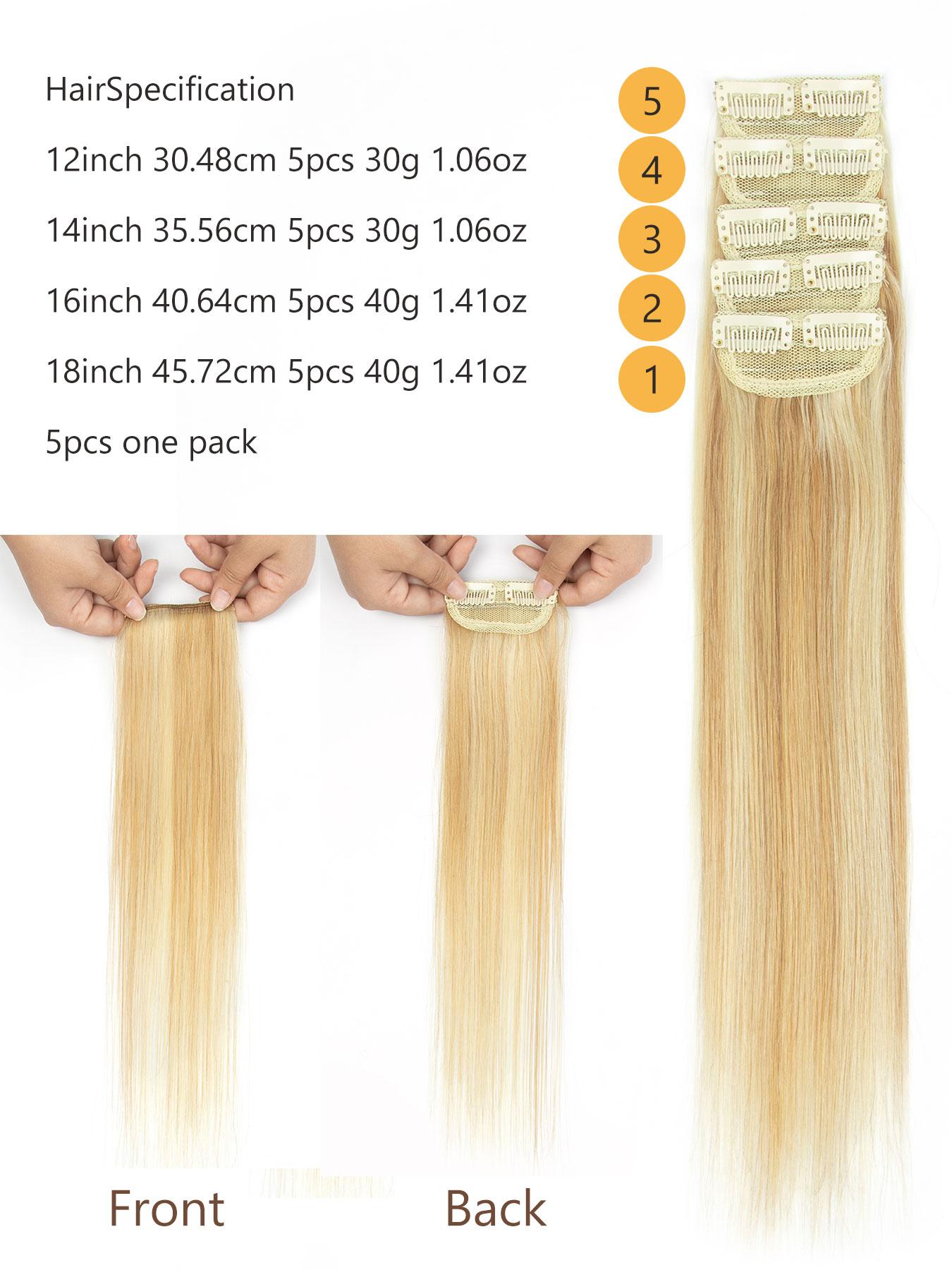 5pcs 18 inch Clip in Hair Extensions 100% Real Human Hair Straight Wavy 5pcs Mini Hair Extensions 12-18 Inches, 100% Real Human Hair  main image 2