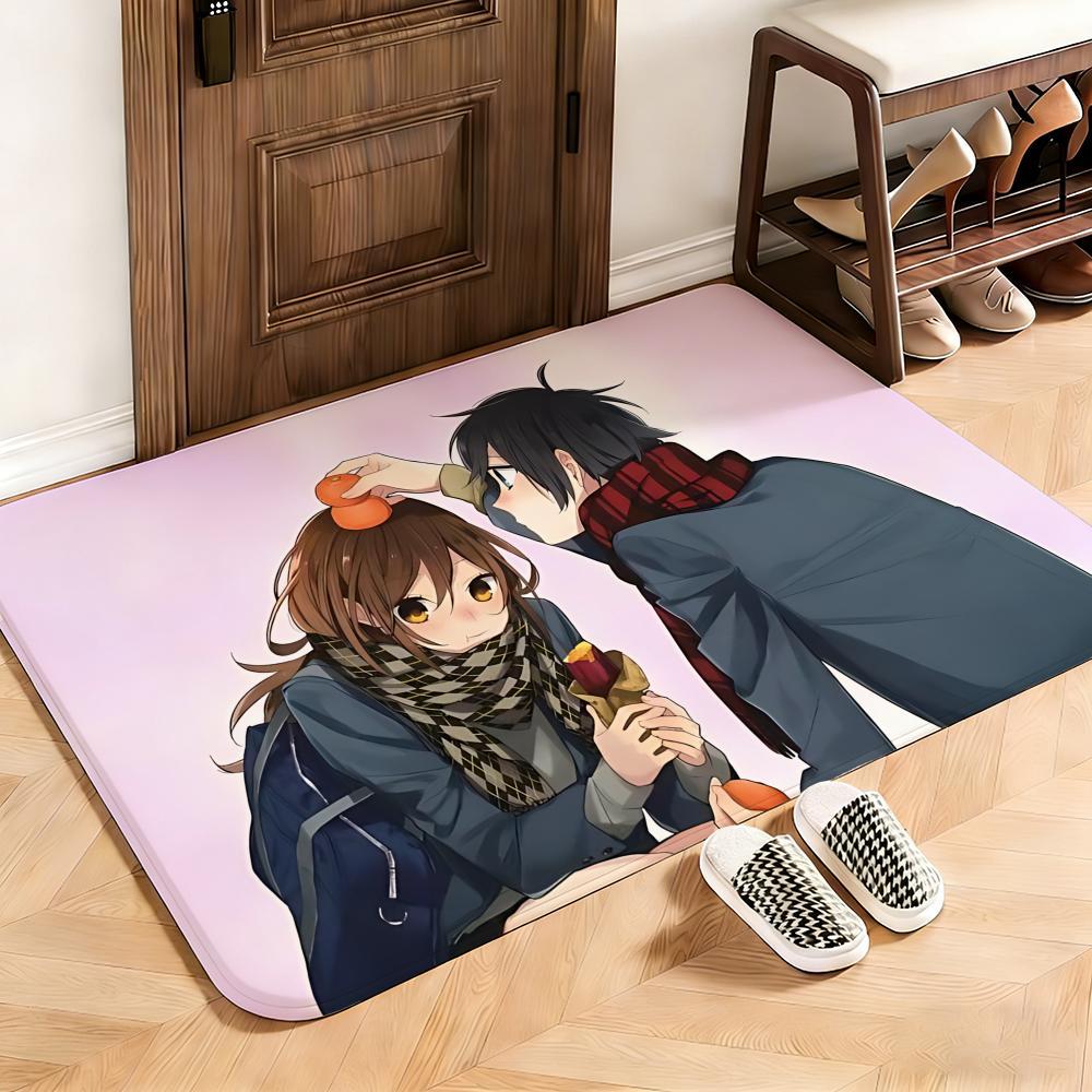 Romance Horimiya Floor Mat This soft flannel mat provides a cozy Soft flannel mat with quick water absorption, non-slip and durable. Easy to clean, ideal for bathroom and entryway use.