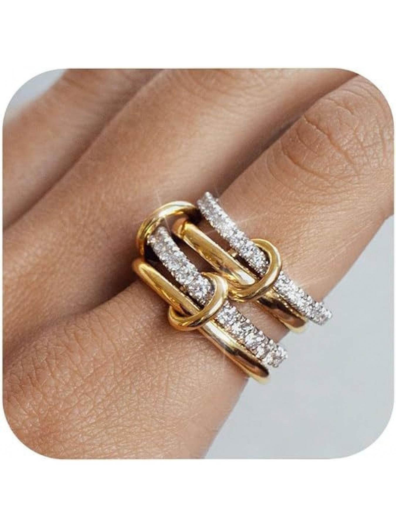 Stainless steel interlocking rings with full diamonds, three rings, four rings, new double-color multi-element style ring