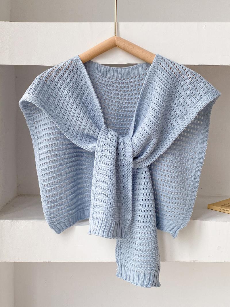 Solid Color Knit Shawl, Knitted Scarf, Casual Lightweight Scarf Shawl for Women, Fashion Elegant Shawl for Daily Wear, Trendy All-match & Exquisite Scarf for Birthday Gift