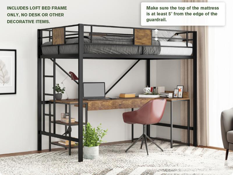 MUTICOR Rustic Style Twin Size Loft Bed Frame with Fully Enclosed Guardrail,【Frame Only No Mattress】 Removable Ladders, Space-Saving, Black#TikTokShopBlackFriday #ChristmasGifts