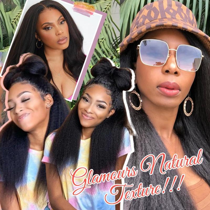 13X6 Synthetic Lace Front Wig 26 inches Kinky Straight LaceFront Wig Pre Plucked 180% Density Yaki Straight Lace FrontWig Wigs For Black Women Heat Resistant Hair