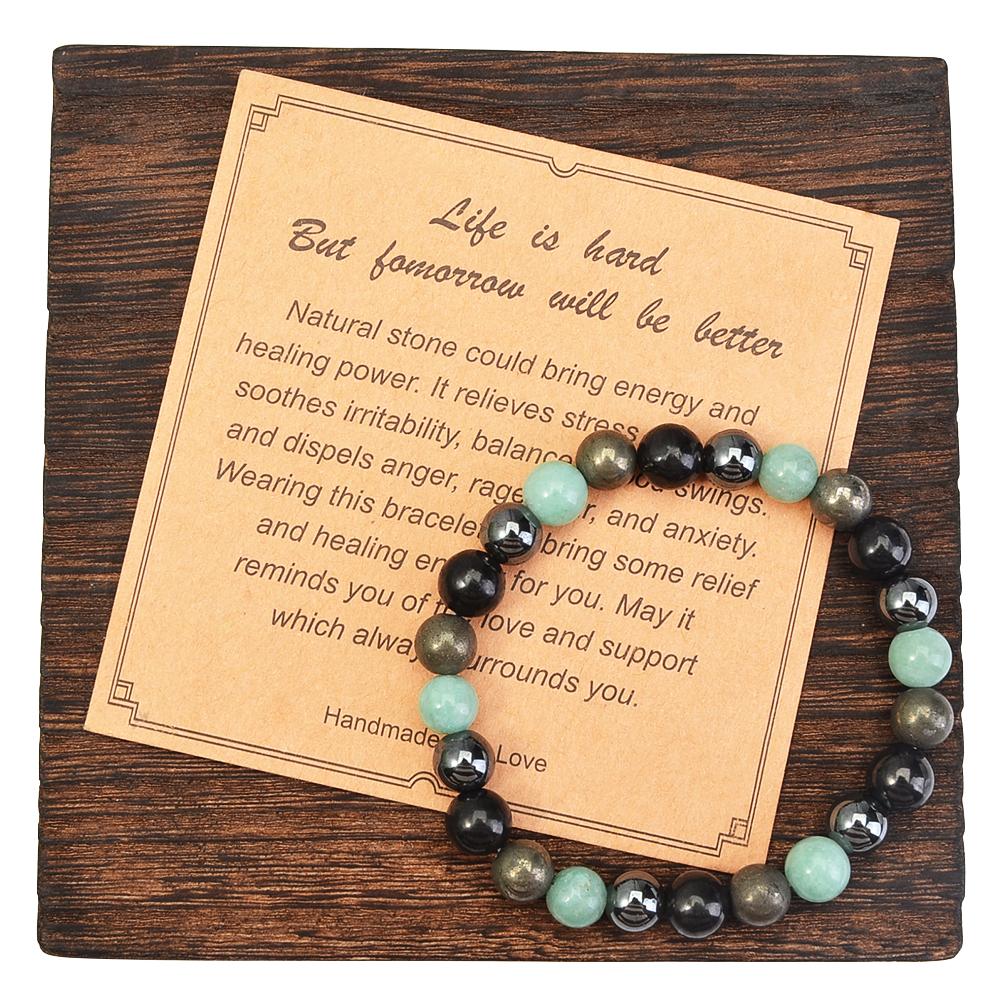 DB- EMF Protection Bracelet: Shungite, Hematite, Pyrite & Amazonite 8 mm Round Protection Crystals (Crystal Healing Bracelet, Gift) bracelet  for men-DB