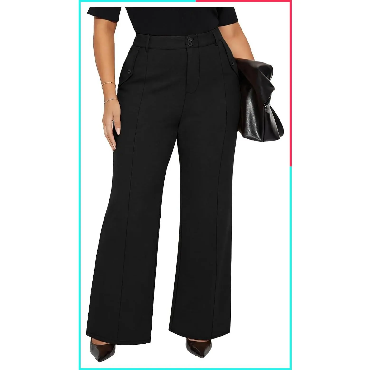 Plus Size Women's High Waist Wide Leg Dressy Work Pants with Pockets - Soft Stretch Business Casual Slacks, Office Trousers for All Seasons, Curvy Friendly Flare Pants