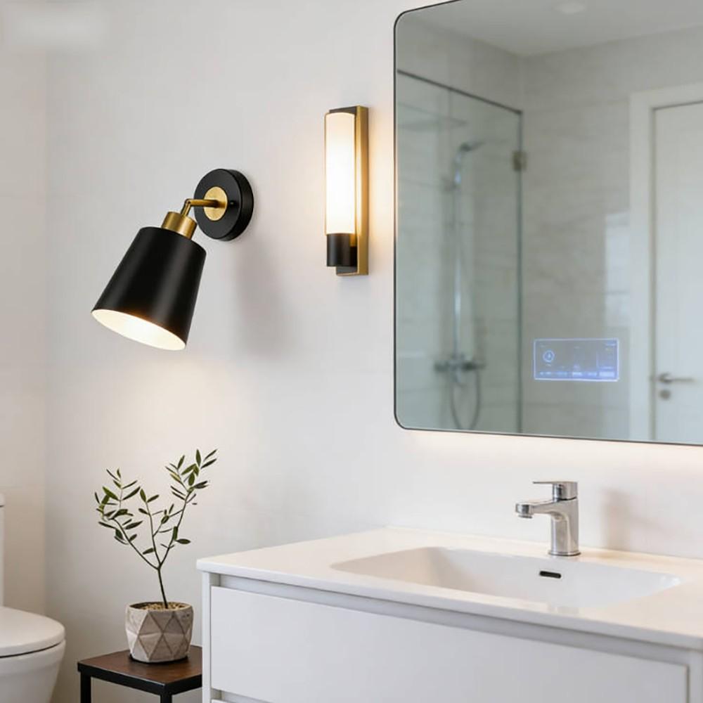 2-Pack Battery-Powered Wall Lamp, Black/Gold, Rechargeable Wall Light, Adjustable Bulb with Remote, 12 Colors, for Bedroom Living Room