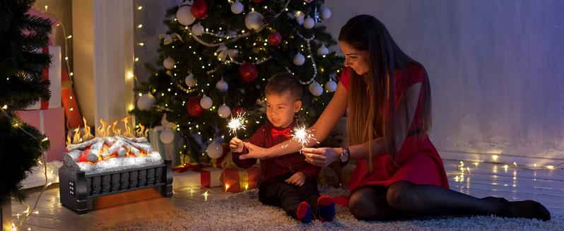 R.W.FLAME Electric Fireplace Log Heater,Remote Control, Adjustable Flame Brightness, Realistic Ember Bed, Overheat Protection, For Home and Office, 750W/1500W