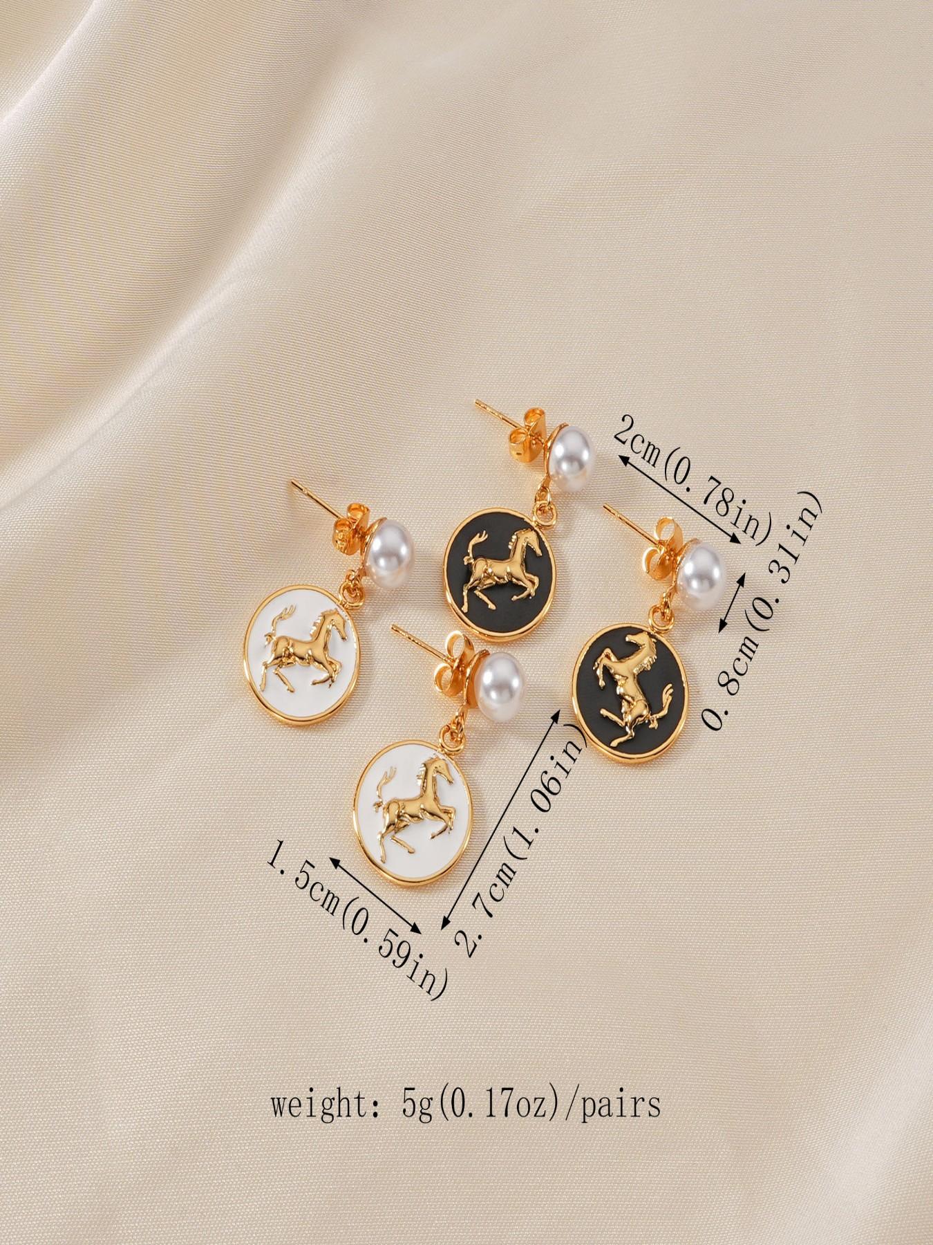 Chic 18k Gold Plated Hoop Earrings Set, Stainless Steel Horse Shape Design, Elegant Fashion Jewelry for Women, All Seasons