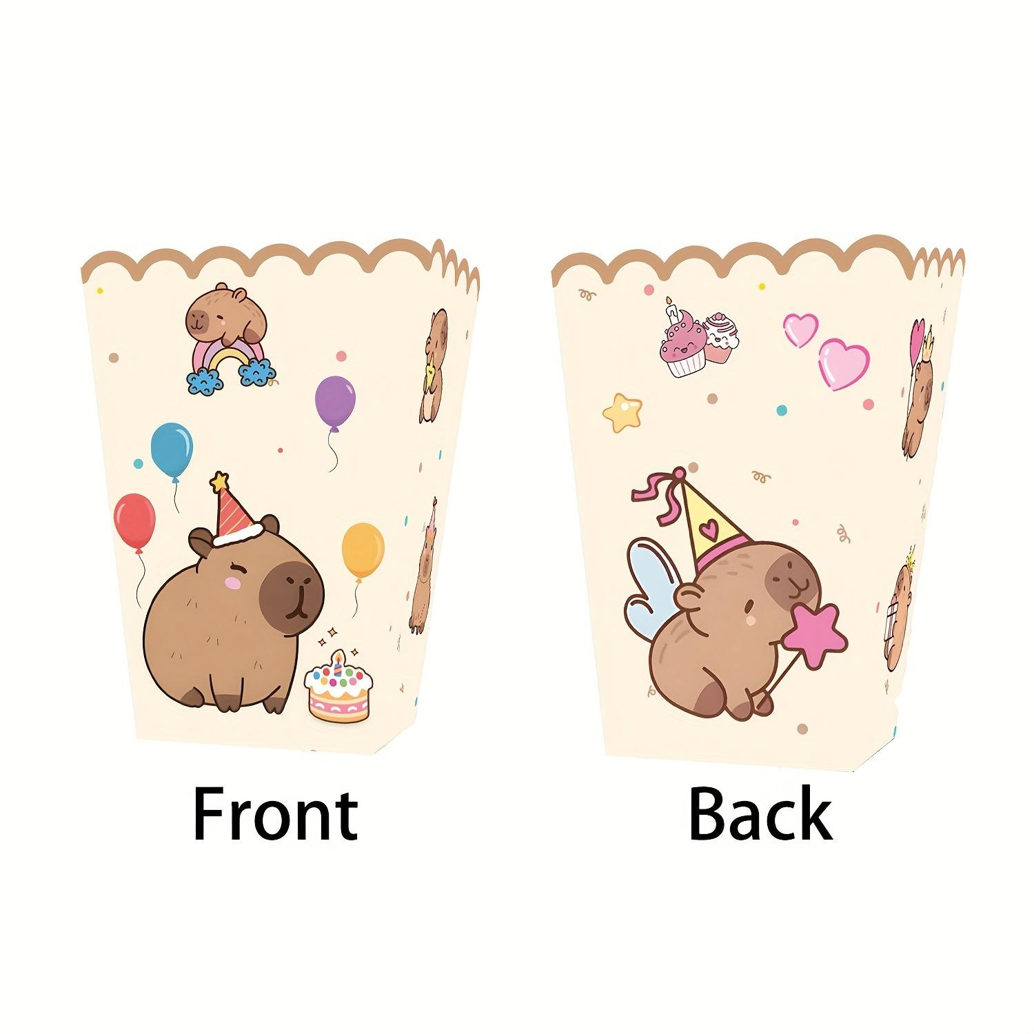 6 Piece Capybara Popcorn Boxes, Striped Paper Bags, Party Bags, Candy Boxes, Perfect for Theme Celebrations, Elegant Party Decor