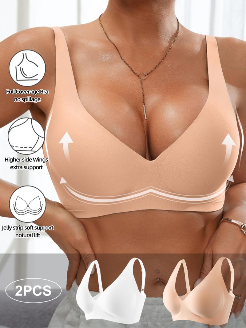 Women's Wireless Jelly Bra, Deep V Design, Medium Support, Fitted Plain Pattern, Casual Daily Wear, All Seasons, Moderate Fabric Underwear
