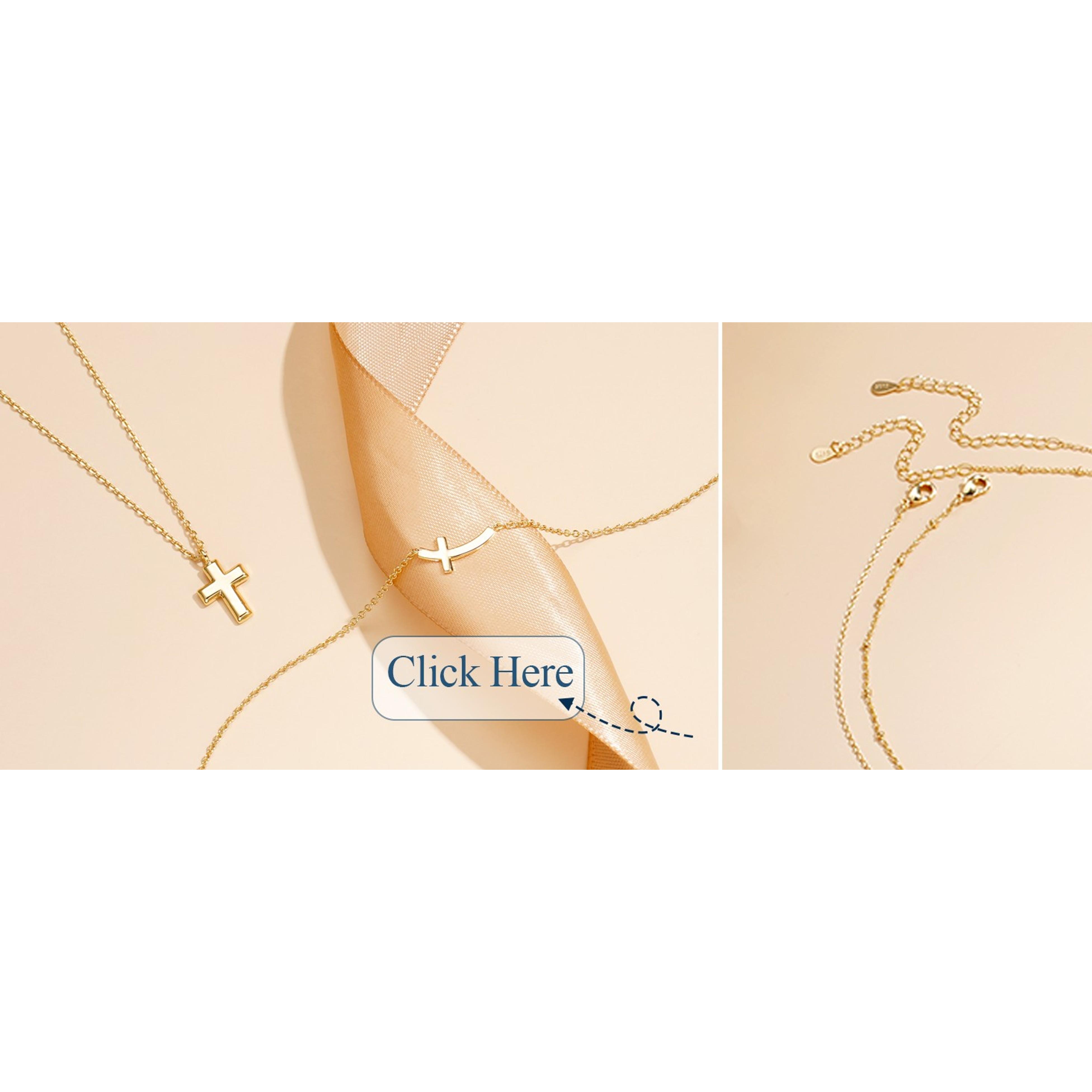 14K Gold Layered Cross Necklaces for Women, Tiny Sideways Cross Necklace, Minimalist Christian Jewelry Gifts for First Communion, Confirmation, Easter, 2Pcs