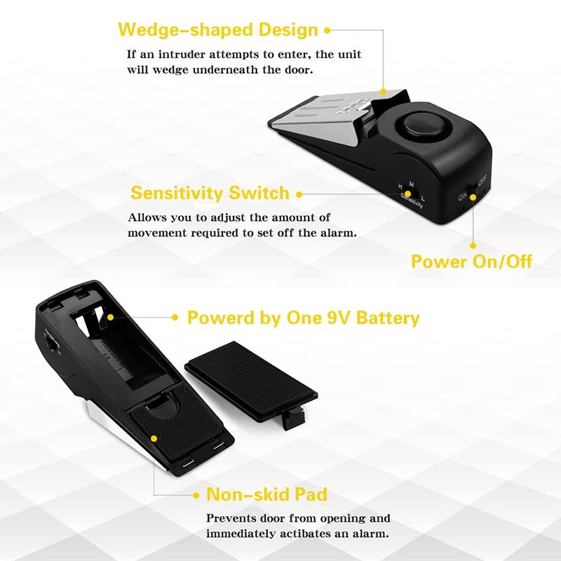 Home Security Door Stopper Alarm - Easy to Install No Tools Needed, 3 Sensitivity Modes, 120DB Loud Anti-Theft Alarm, Stainless Steel Pressure-Resistant, Instant Alarm When Pushed