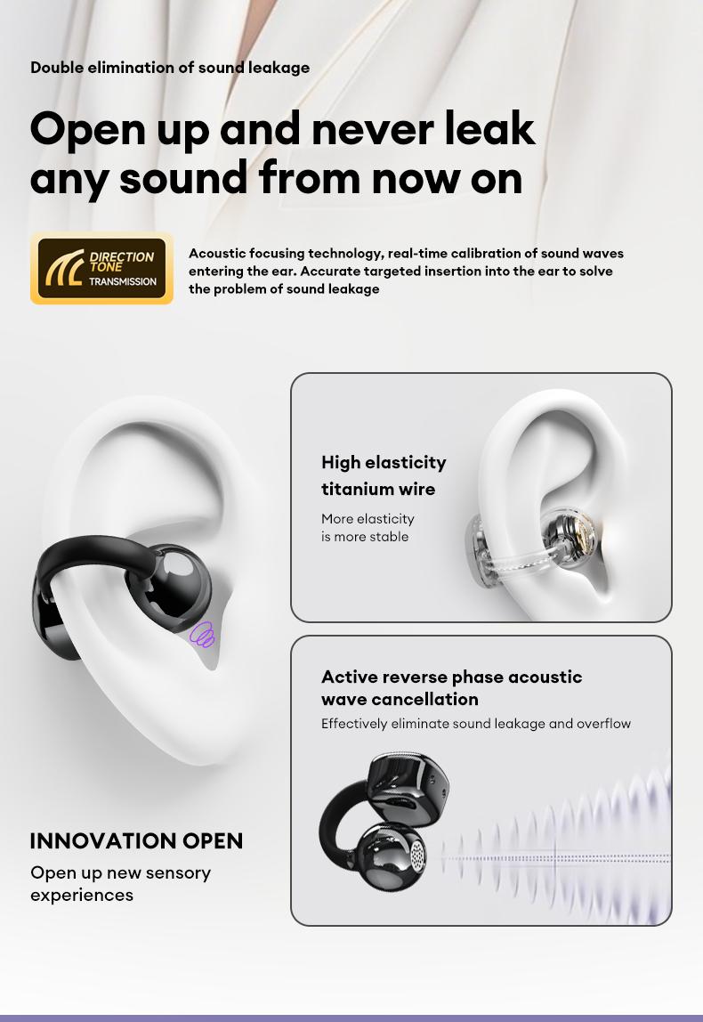 PAXA Clipbuds 7 Clip-on Design Wireless Headphones, Powerful Sound Effects for Music, Dustproof & Waterproof Sports Earbuds for Running, Workout, Audio