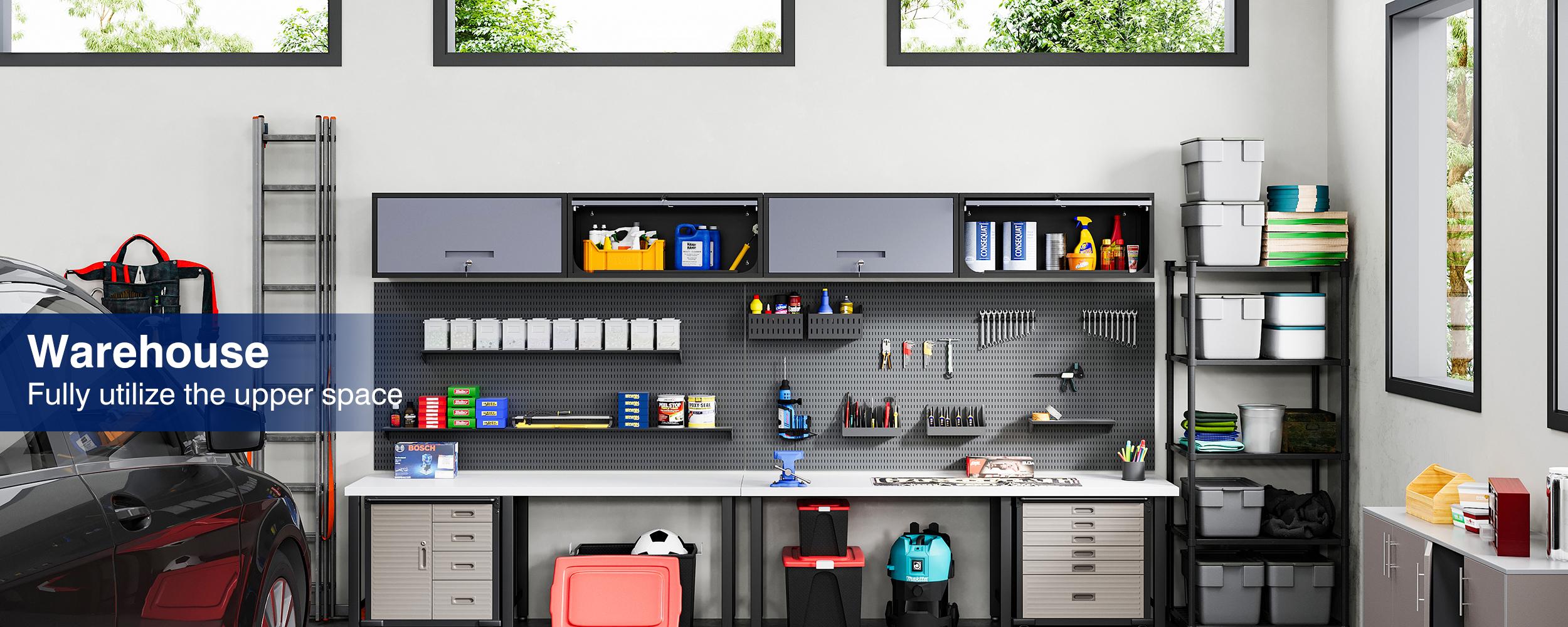 Letaya Metal Garage Wall Cabinet with Doors, Wall Mounted Metal Storage Cabinet, Floating Garage Tool Cabinet for Garage, Basement, Kitchen, Warehouse ( 13.7" H)