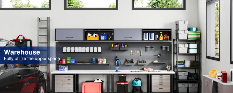 Letaya Metal Garage Wall Cabinet with Doors, Wall Mounted Metal Storage Cabinet, Floating Garage Tool Cabinet for Garage, Basement, Kitchen, Warehouse ( 13.7" H)