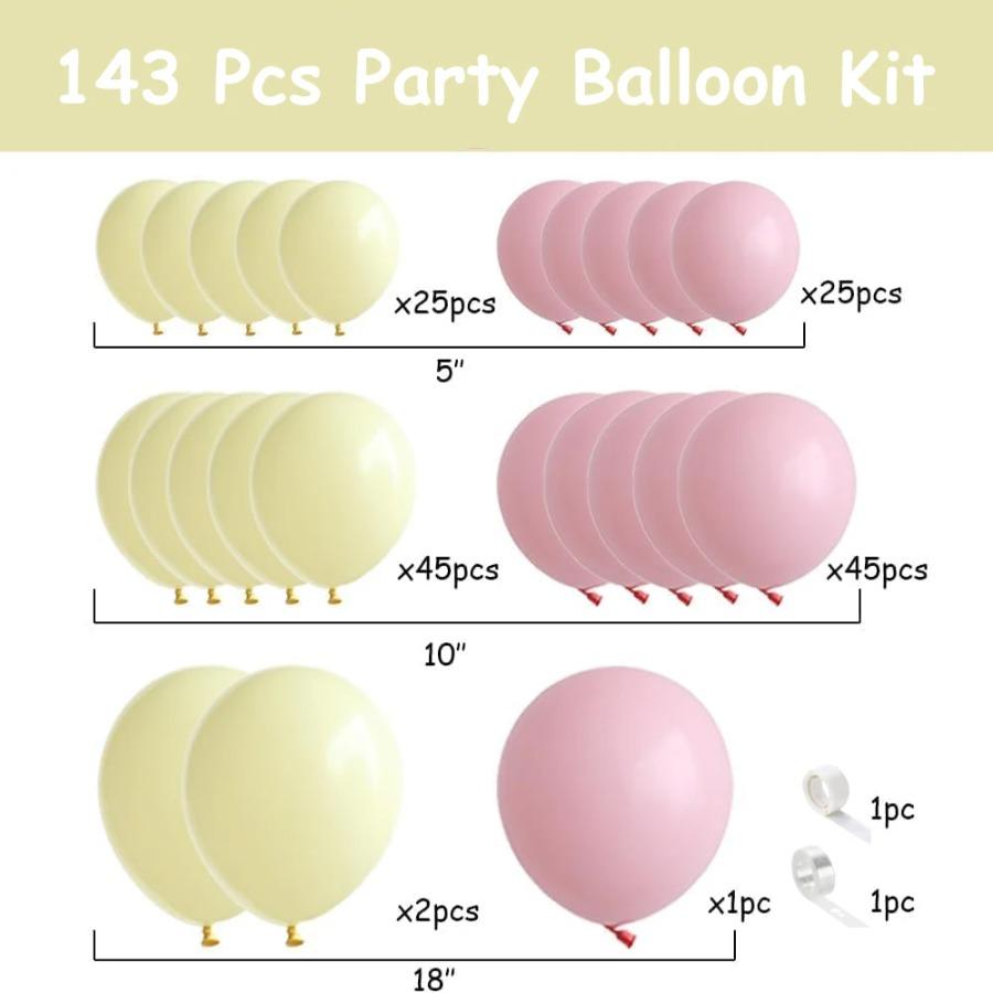 143PCS Light Pink Yellow Latex Balloon Set Suitable for Birthday Parties, Weddings, Valentine's Day Parties, Decoration
