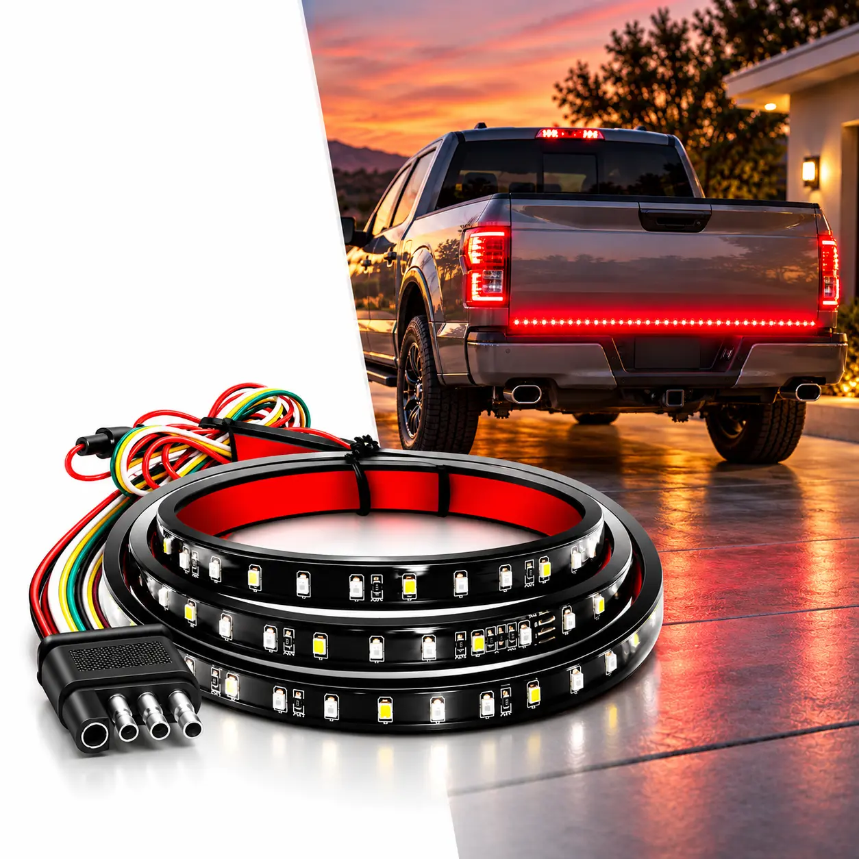 59-Inch LED Tailgate Light Bar for Trucks, 108 LED Single Row Rear Light Strip with Running Lights, Brake Lights, Turn Signals and White Reverse Lights for Pickup Trucks