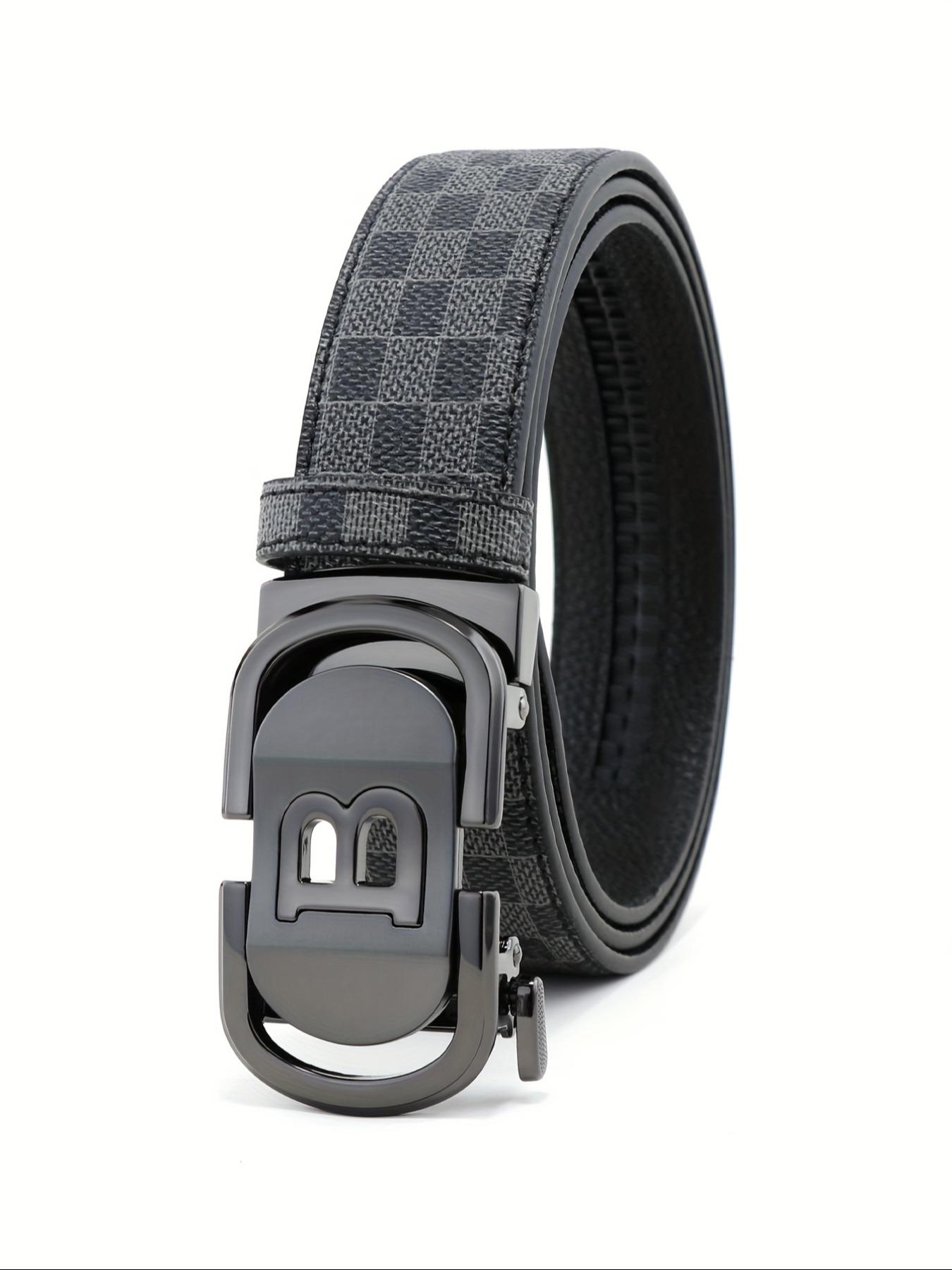 New Hollow Out B Letter Alloy Automatic Buckle Belt, Business Men's Pants Waistband, Retro Plaid Fashion Casual Belt, Fashionable Plaid Belt