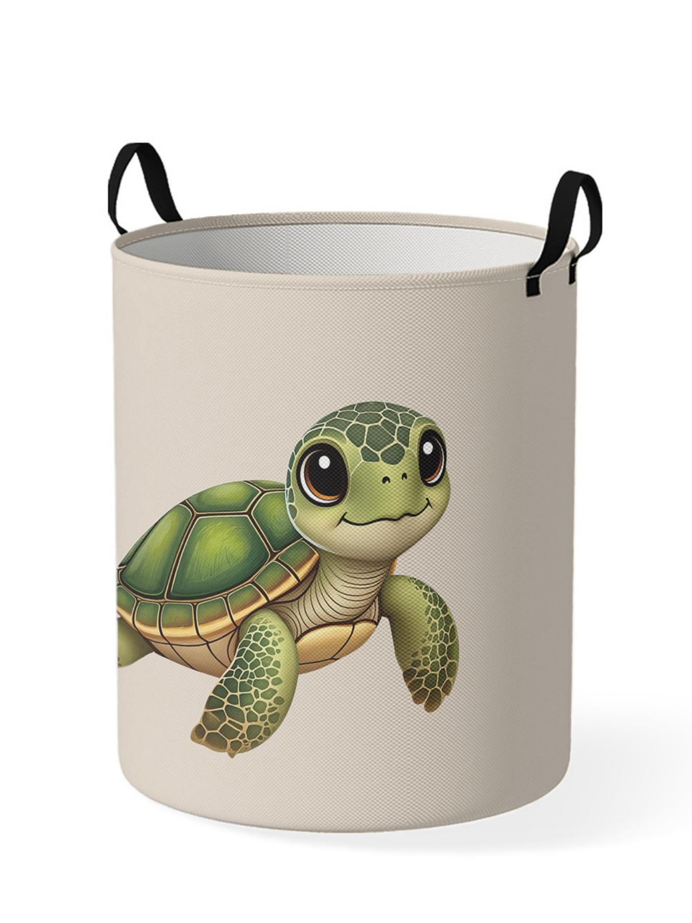 1 piece of cute turtle pattern 2D printed open storage box, double handle reinforcement + foldable storage | dirty laundry storage/toy organization/home decoration all-in-one