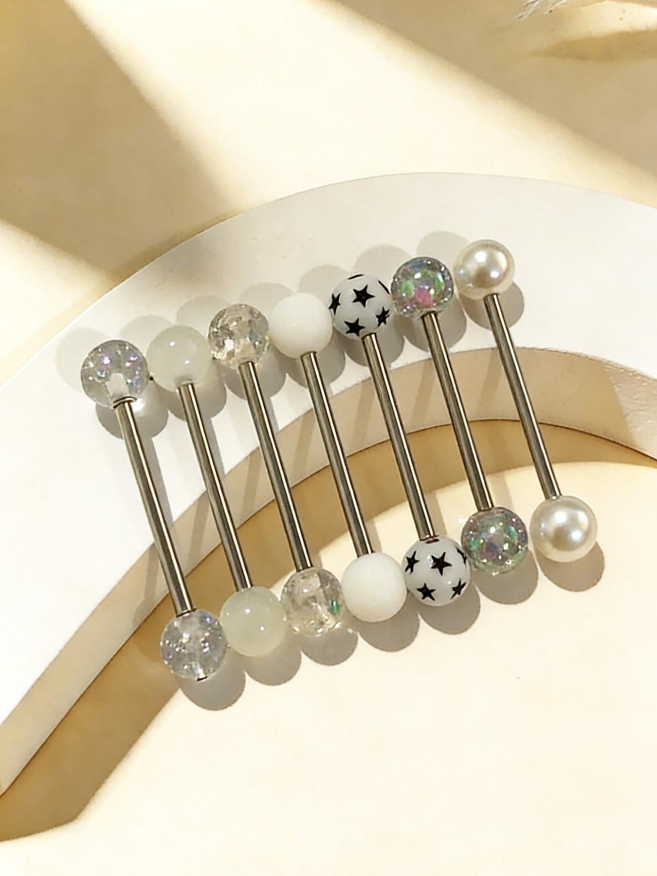 7 Pcs Colorful Round Barbell Tongue Rings, 14g Stainless Steel, Unisex Fashion Jewelry, Comfortable Daily Wear, Trendy Body Piercing Accessories