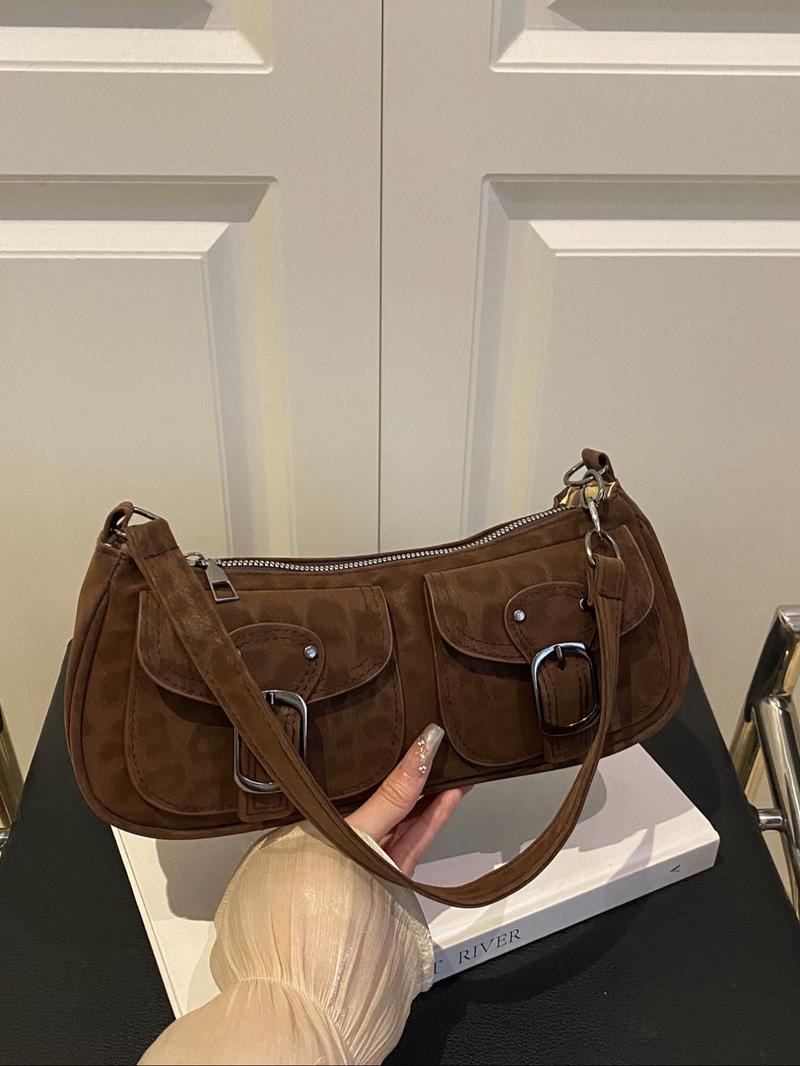 Women's Leopard Print Shoulder Bag, Vintage Dual Pocket Handbag with Zipper Closure, Fashionable and Versatile, Fashionable Patterned Bag, Perfect for Daily Use