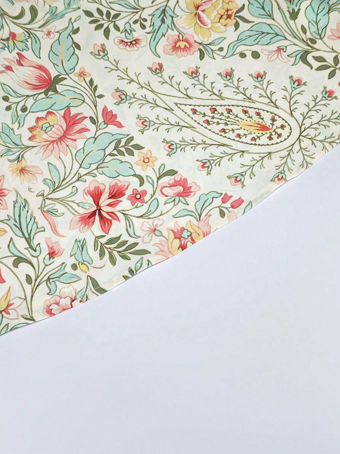 Women's Floral Print V-Neck Short Sleeve Shirt, Romantic Holiday Style, Perfect for Parties, Vacation, Home, Office, Date Night