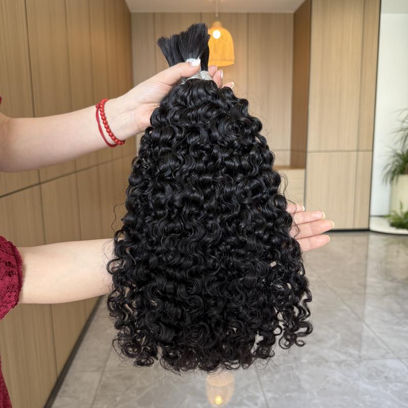 VIPbeauty Boho Human Braiding Hair Burmese Curly Bulk for Daughter/Friend For Bohemian Knotless Braids Natural Curly End No Weft 1/3 Bundles 100g/1 Bundles  1B Natural Black Salon-Quality