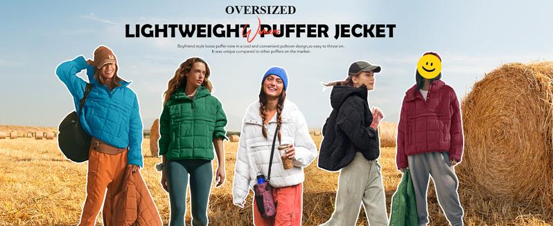 FMEYOA Womens Oversized Puffer Jacket Quilted Dolman Hoodies Pullover Long Sleeve Lightweight Warm Tops Coat