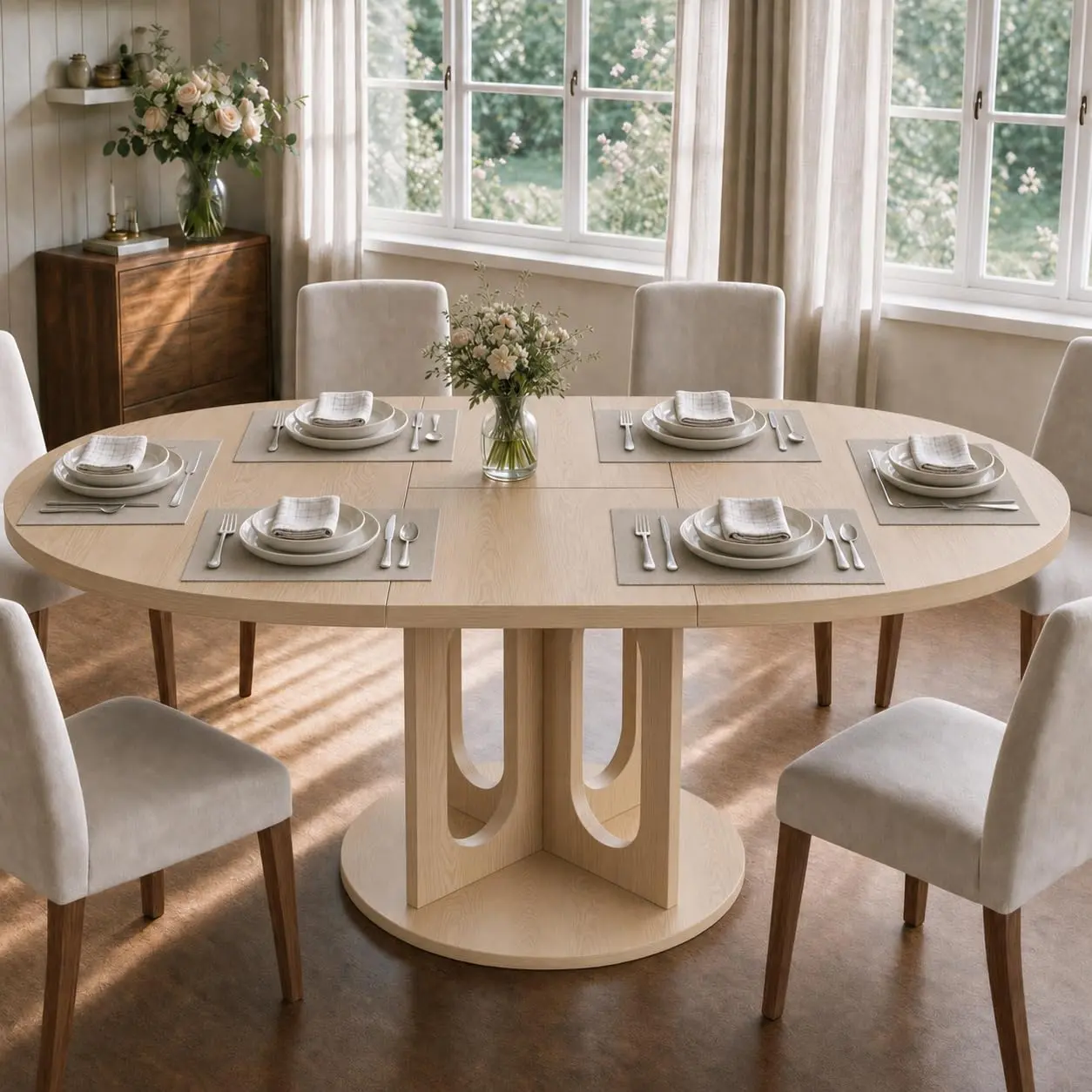 43"-59" Extendable Dining Table for 6, Round to Oval Expandable Kitchen Table for Family Dinners & Holiday Gatherings, Table Only