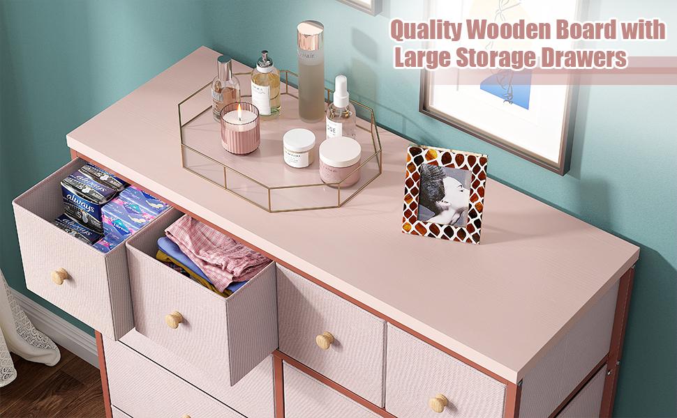 Raybee Furniture Dresser with 12 Drawers, Wooden Top and Metal Frame, Fabric Storage Organizer, For Dressing Room, Bedroom, Closet,Entryway,Living Room