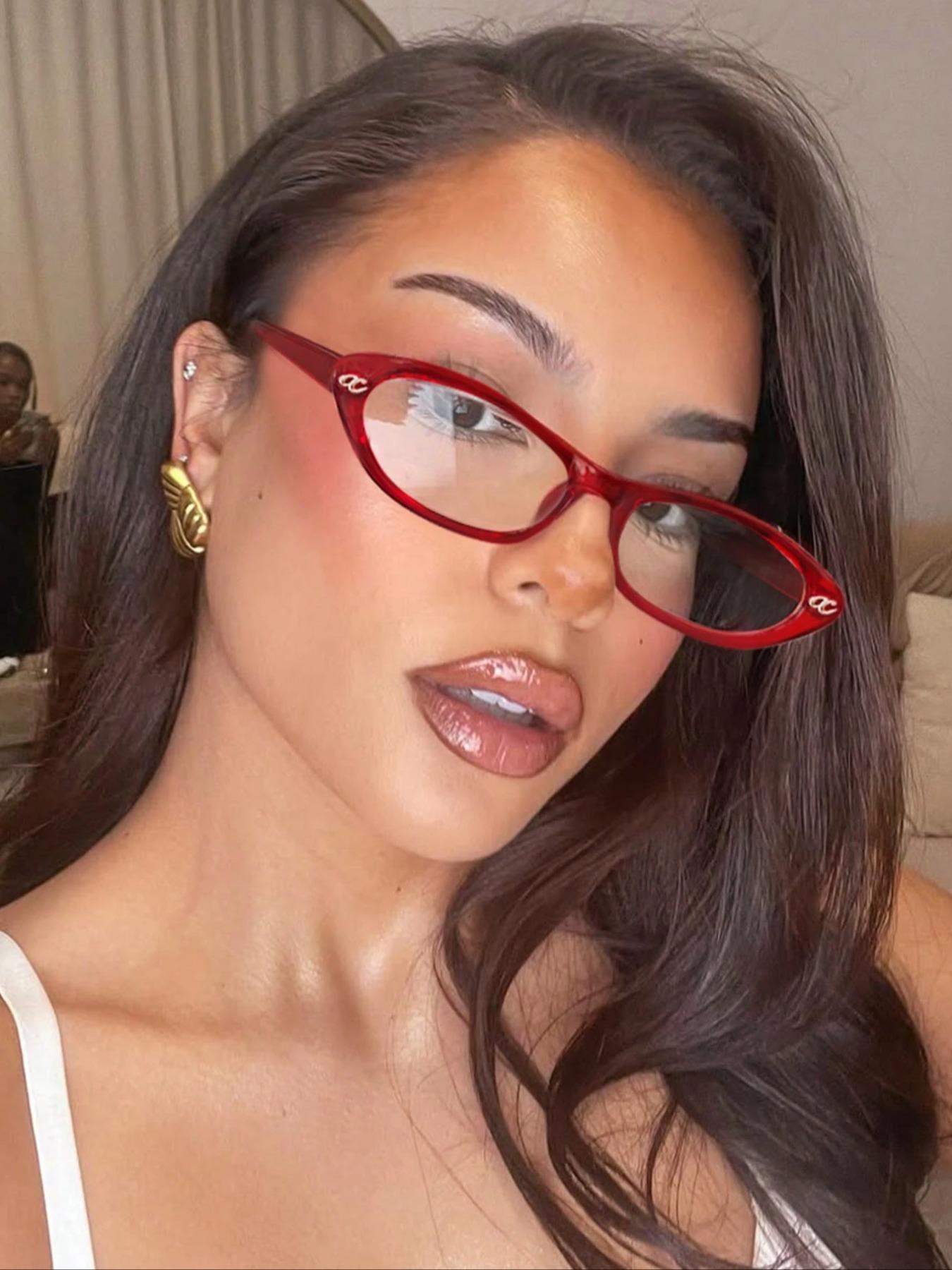 Small Frame Tr90 Oval Cat Eye Fashion Glasses, Metal Hinges 