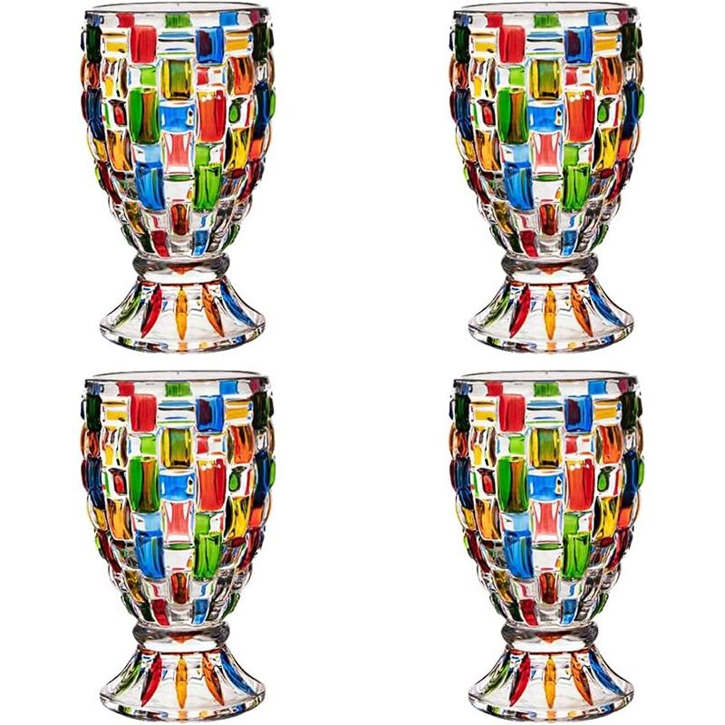 Colorful Glass Cup, 2/4 Counts Geometric Pattern Glass Cup, Juice Cup, Vintage Wine Cup, Serving Drinkware for Home Kitchen Party, Stylish Glass Cups