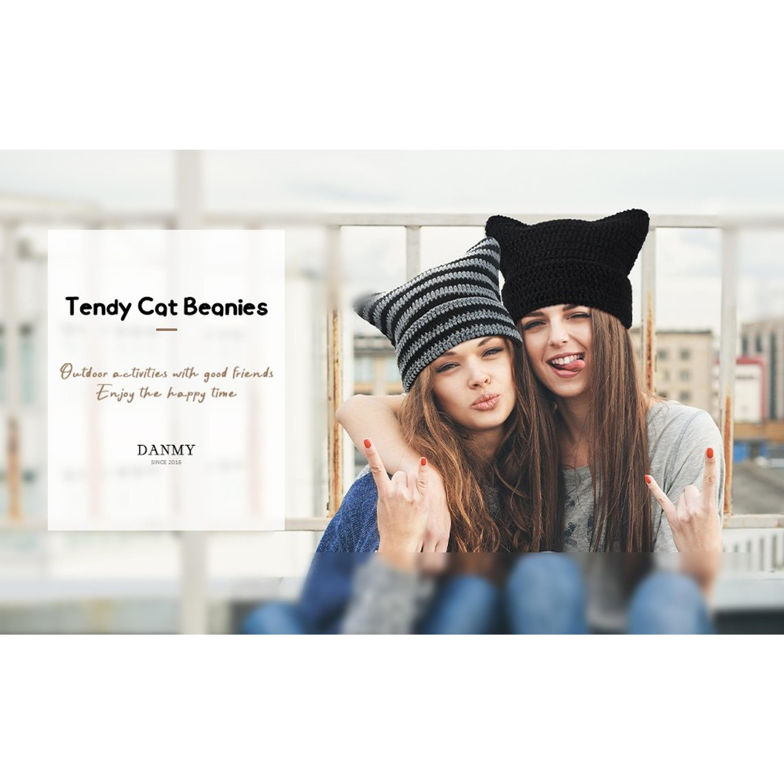 Warm Winter Knit Beanie for Women, Soft Slouchy Hat with Cat and Fox Designs