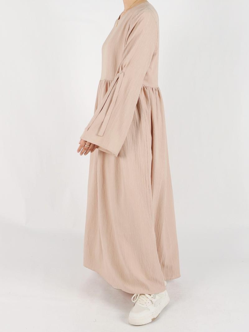 Women's Plain Bow Decor Flounce Sleeve Pocket Smock Dress, Casual Long Sleeve Round Neck Zipper Back Dress for Daily Wear, Ladies Clothes for All Seasons