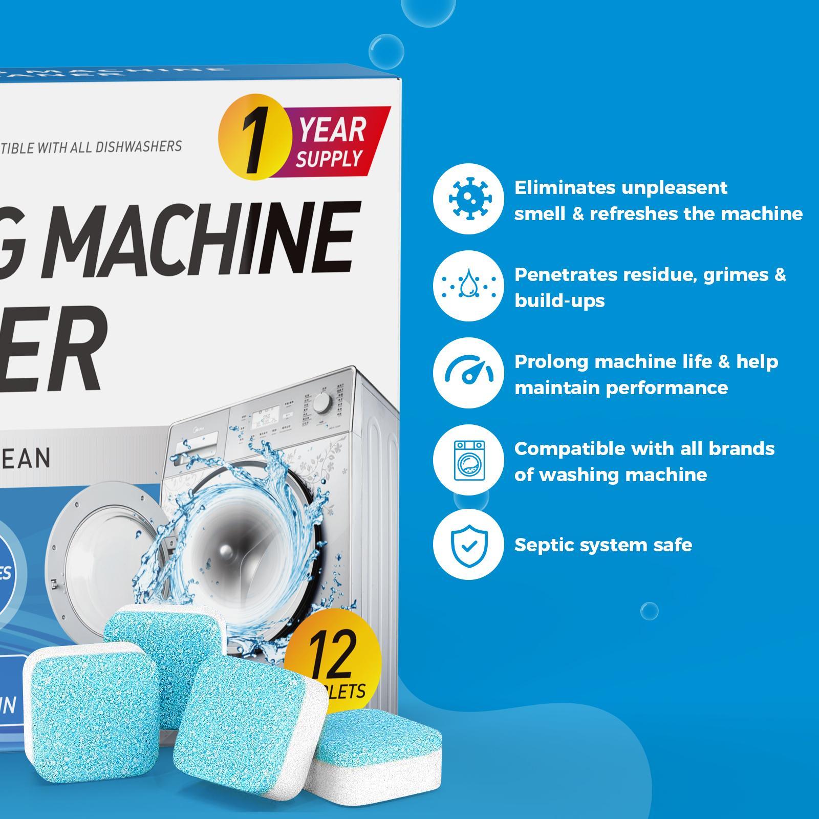 AGICEA Washing Machine Cleaner Descaler 12 Pack - Deep Cleaning Tablets For HE Front Loader & Top Load Washer, Septic Safe Eco-Friendly Deodorizer, Clean Inside Drum And Laundry Tub Seal - 12 Month Supply  Multifunction Strong Deodorization