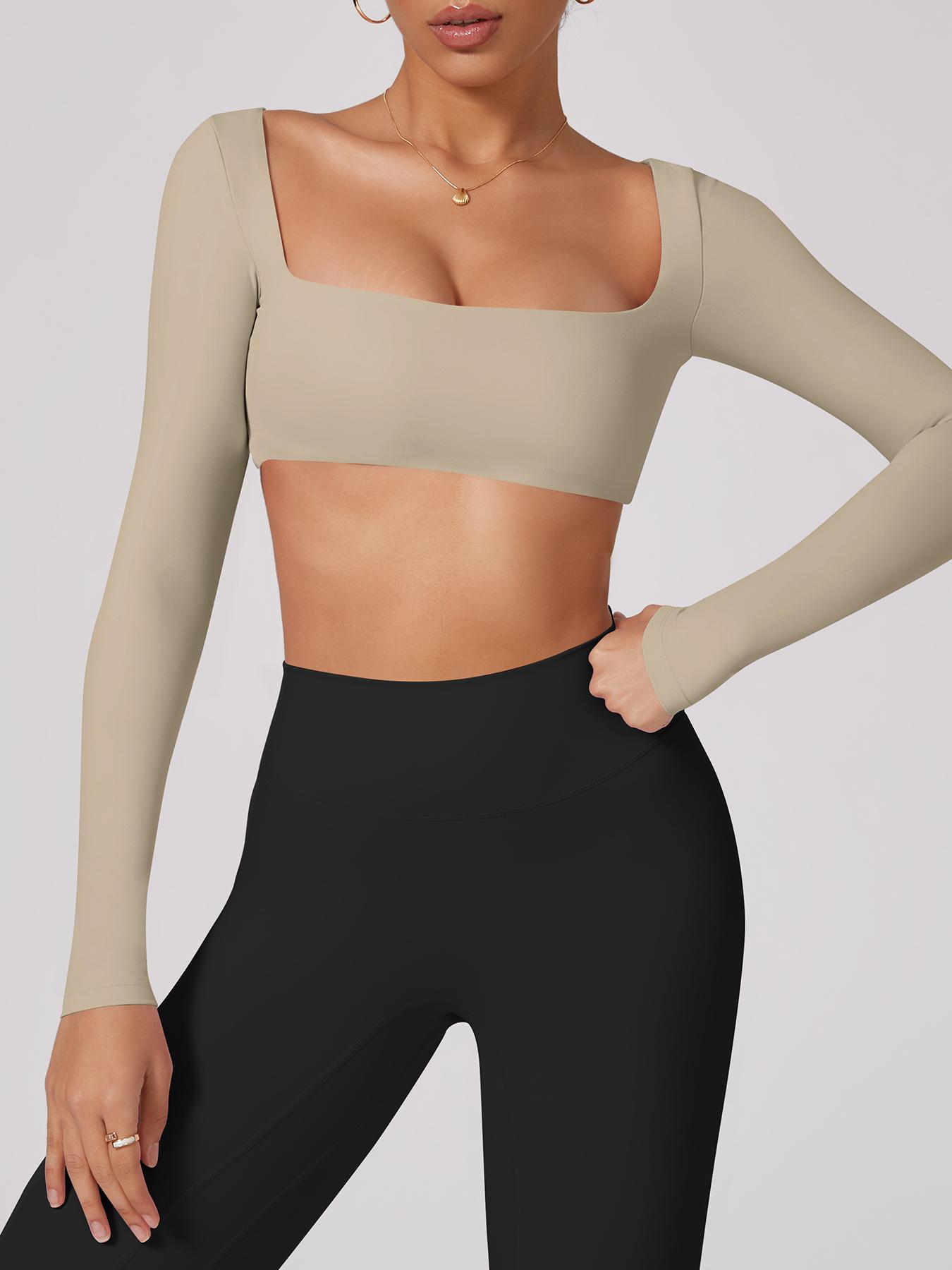 Women's Fashion Sport Top Athletic Style Activewear Square Neck Long Sleeve Short Crop High Elastic Comfortable Breathable Gym Training Running Outdoor Cycling