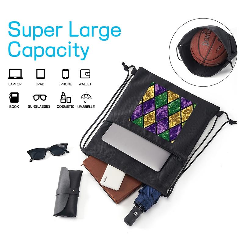 Mardi Gras Colorful Diamond Pattern Drawstring Backpack Lightweight Gym Bag for Travel and Sports Use Perfect Gift for Festival Celebrations Carnival Party Fans and Costume Accessory Lovers Ideal Holiday Present for Adu