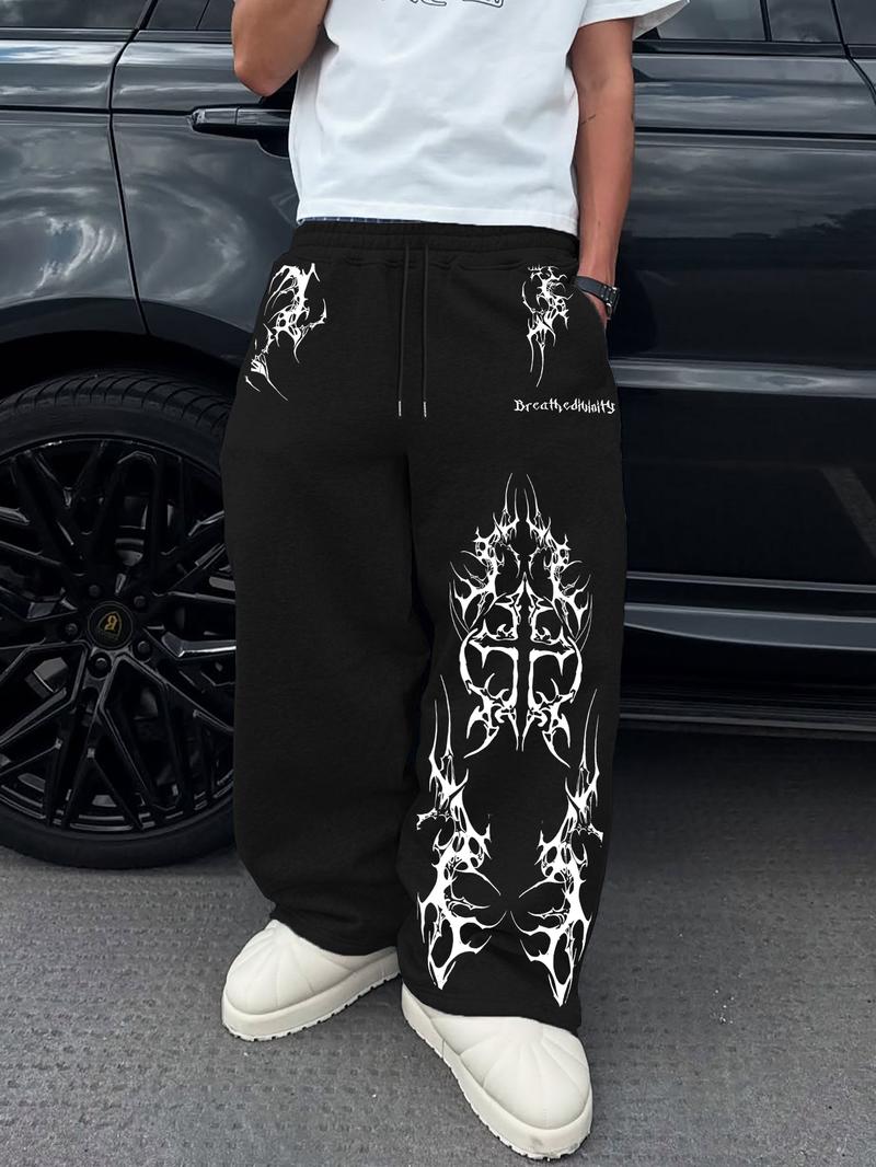 Men's Multi-Color Casual Sweatpants, Loose Fit, Gothic Print, Drawstring Waist, Comfortable Street Style, Ideal for Daily Wear, Sports, Parties, Soft Comfy Sweatpants