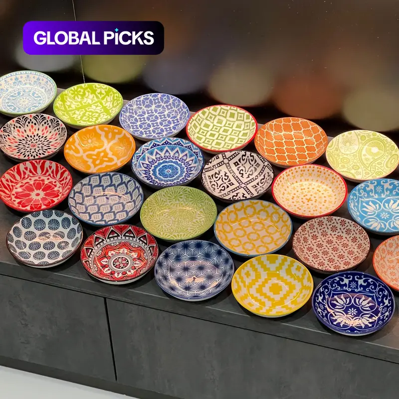 Random Color Boho Style Ceramic Sauce Dish, 4 Counts/8 Counts/12 Counts Modern Casual Sauce Dish, Household Serving Sauce Dish for Home Kitchen Restaurant, Dinnerware, Ceramic Plate