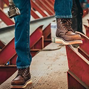 SUREWAY 6” Mens Heavy Duty Soft/Steel/Composite Toe Work Boots for Men,Comfortable & Durable,Goodyear Welt,Full Grain Leather,Oil/Slip Resistant,Wedge Moc Toe Industrial Construction Boots/Shoes