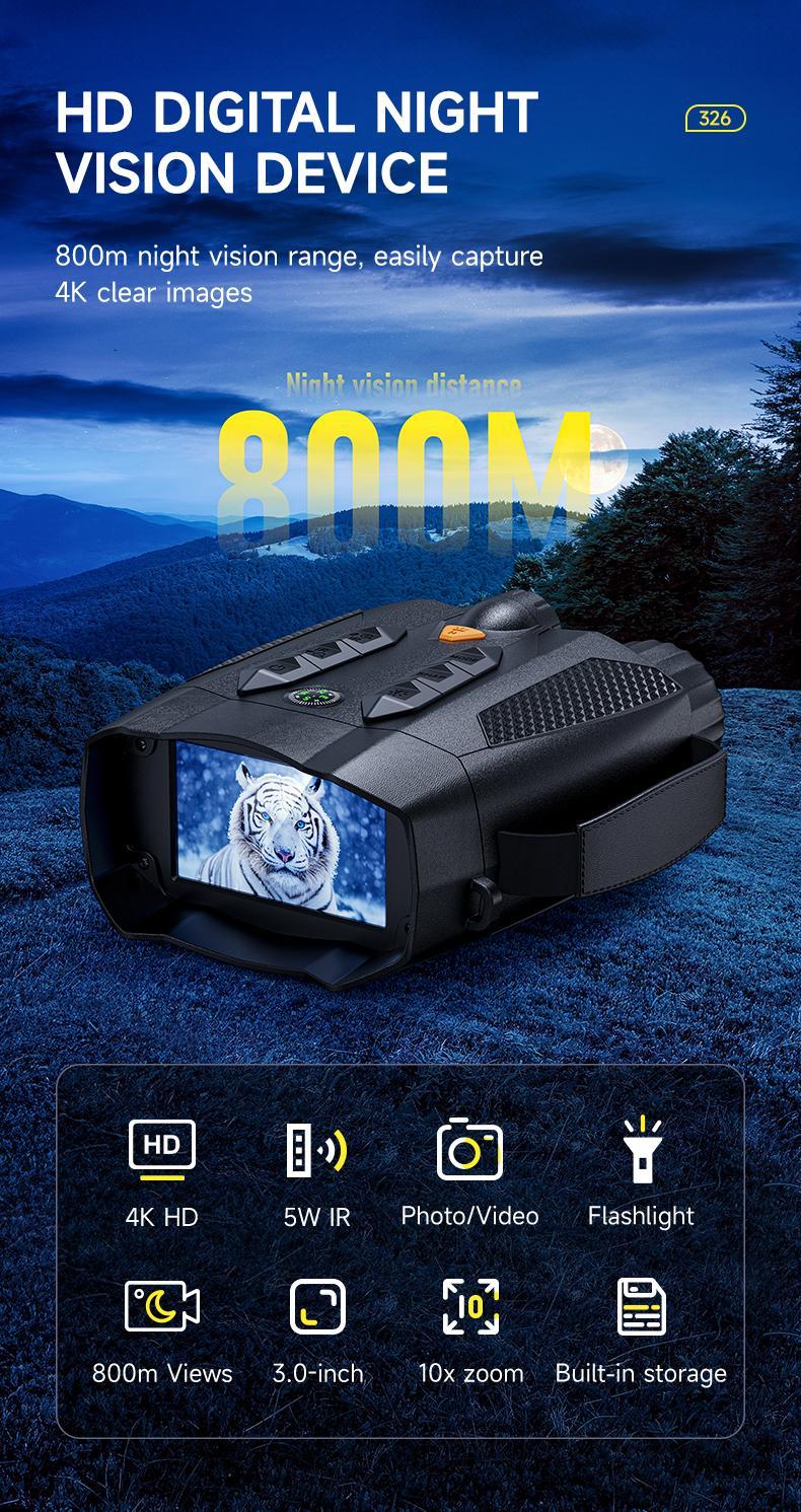 MINENER 4K Night Vision Goggles with compass&32GB Card,NiteHawk Binoculars with 3"Large Screen,10X Zoom+7 IR Levels,Suitable for home security,Hunting,Outdoors Telescopes,Camping,Gift for man,Birthday gift Hiking Essentials