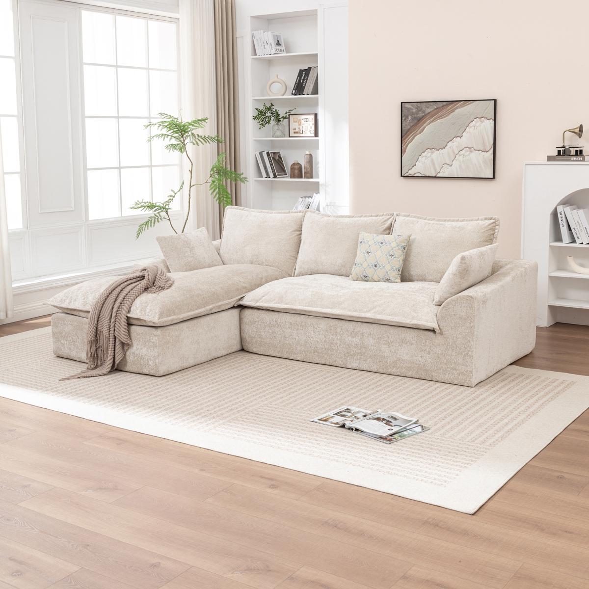Aobtkel®103 " L Shaped Modular Couch, Cloud Boneless Couch with Deep Seats & High Back , Upholstered Fabric Sofa, No Assembly Required(Beige)#Summervibes