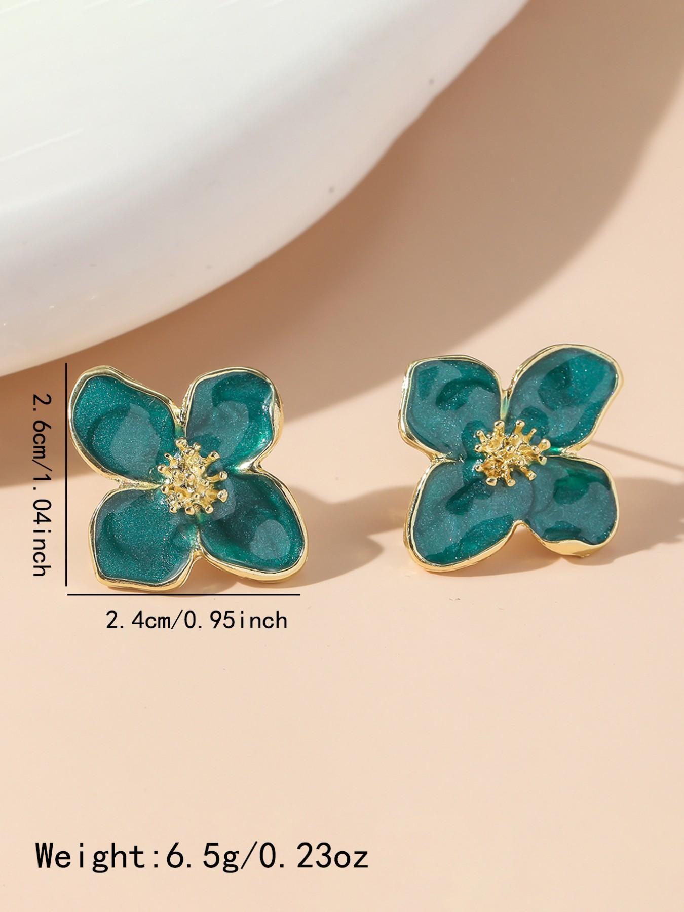 Drop Oil Metal Petal Stud Earrings, Elegant Floral Pattern, Alloy Material, All Seasons Jewelry for Women, Evening Event Accessories