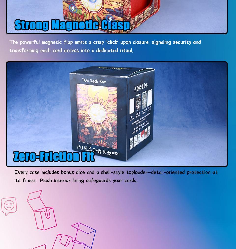 Cards Deck Box Fit For MTG Deck Box With 2 Card Dividers 2 Dice Magic Commander Vertical Style Leather Trading Cards Storage Box Cards Deck Box Fit For MTG Deck Box With 2 Card Dividers 2 Dice Magic Commander Vertical Style Leather Trading Cards Storage Box