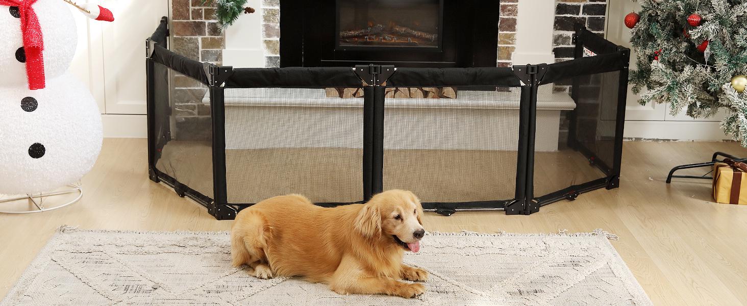 Extra Wide Baby Gate Playpen with Heat-Resistant Mesh,3 Panel Foldable Baby Fence,Indoor/Outdoor Safety Barrier,Dog Playpen & Fireplace Gate