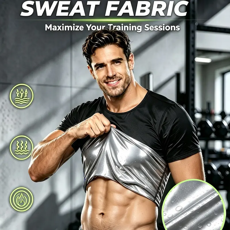 Men Performance Sauna Workout Short Sleeve T‑Shirt, Fitness Shirts, Upgraded Sweat Fabric Gym Training Tee for Weightlifting Exercise Fitness Training(Order One Size Up)