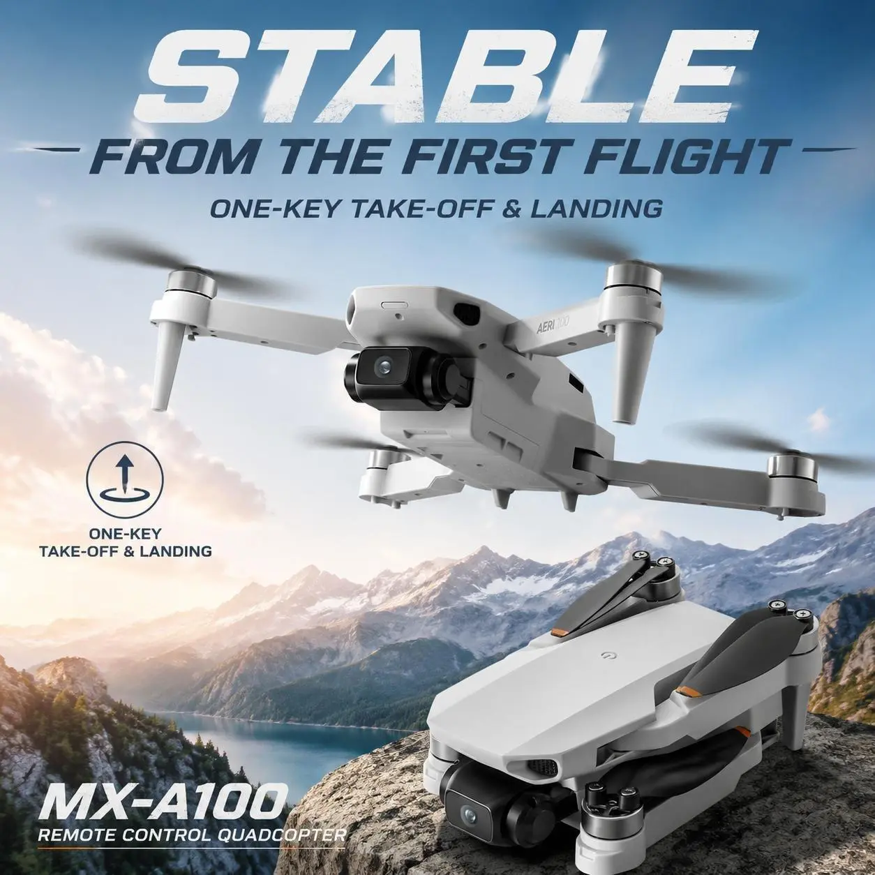 MX-A100 RC Quadcopter Toy, 2 Rechargeable Batteries, Outdoor Recreational Flying Drone for Daily Leisure Activities