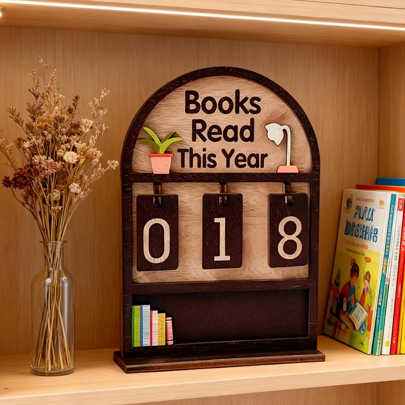 Wooden Annual Reading Quantity Display Set, Track Up to 999 Books, DIY Text Base, Office Book Decor, Modern Design, Reader Gift